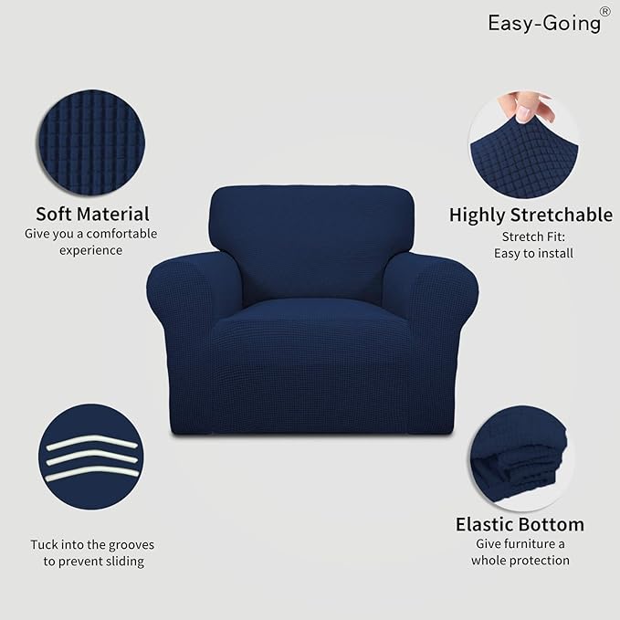 Easy-Going Stretch Chair Slipcover with Arm Washable Navy