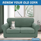 XINEAGE New 3 Pieces Couch Covers for 2 Cushion Sofa Super Stretch Loveseat Slipcover Pet Dog Universal Slip Cover Anti Slip Love Seat Furniture Protector (Pea Green, 55"-69")