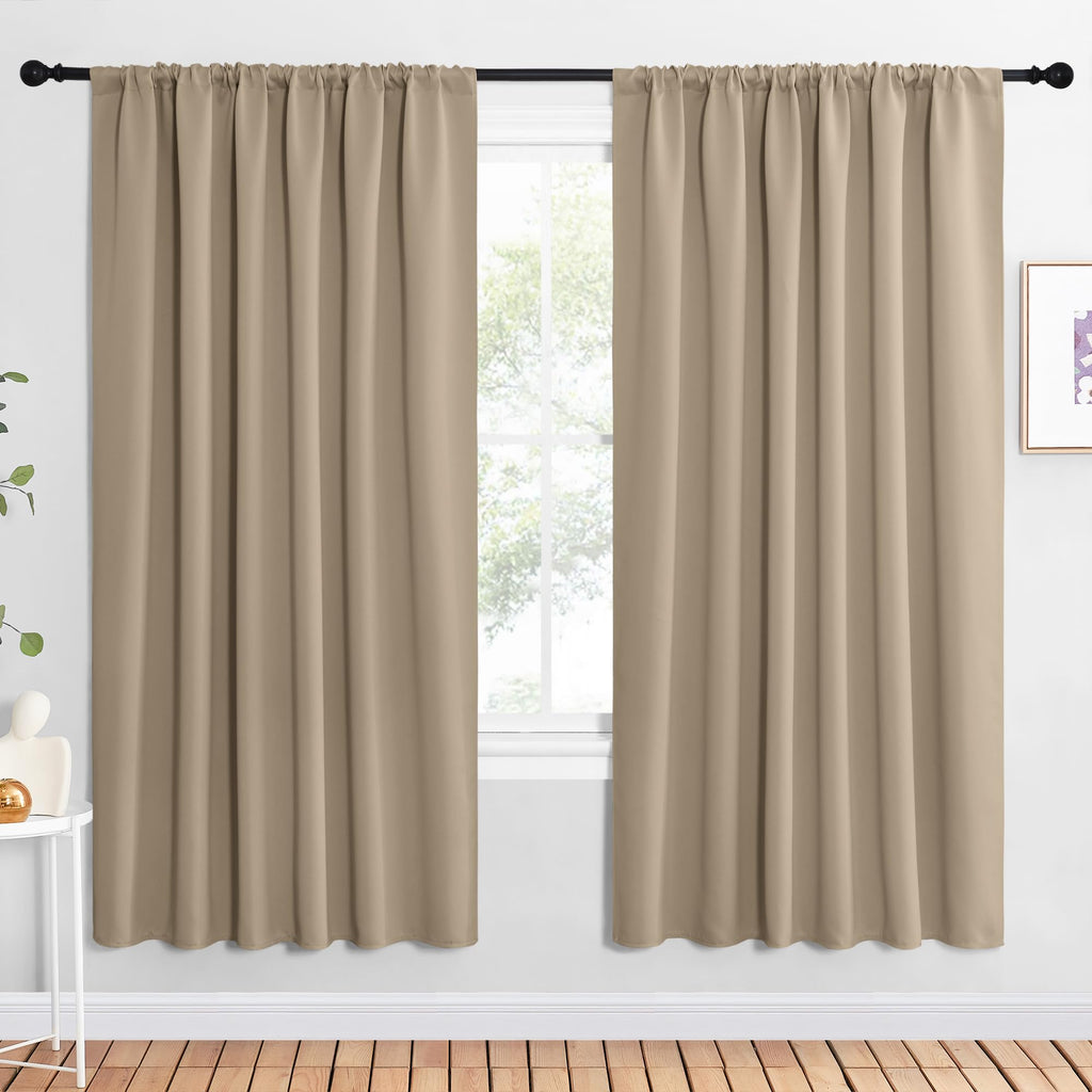 NICETOWN 2 Panels Blackout Curtains, Rod Pocket Window Curtains Room Darkning Drapes for Bedroom/Living Room, Thermal Insulated Solid Draperies for Home Office/Study, 62 by 72-Inch, Soft Taupe