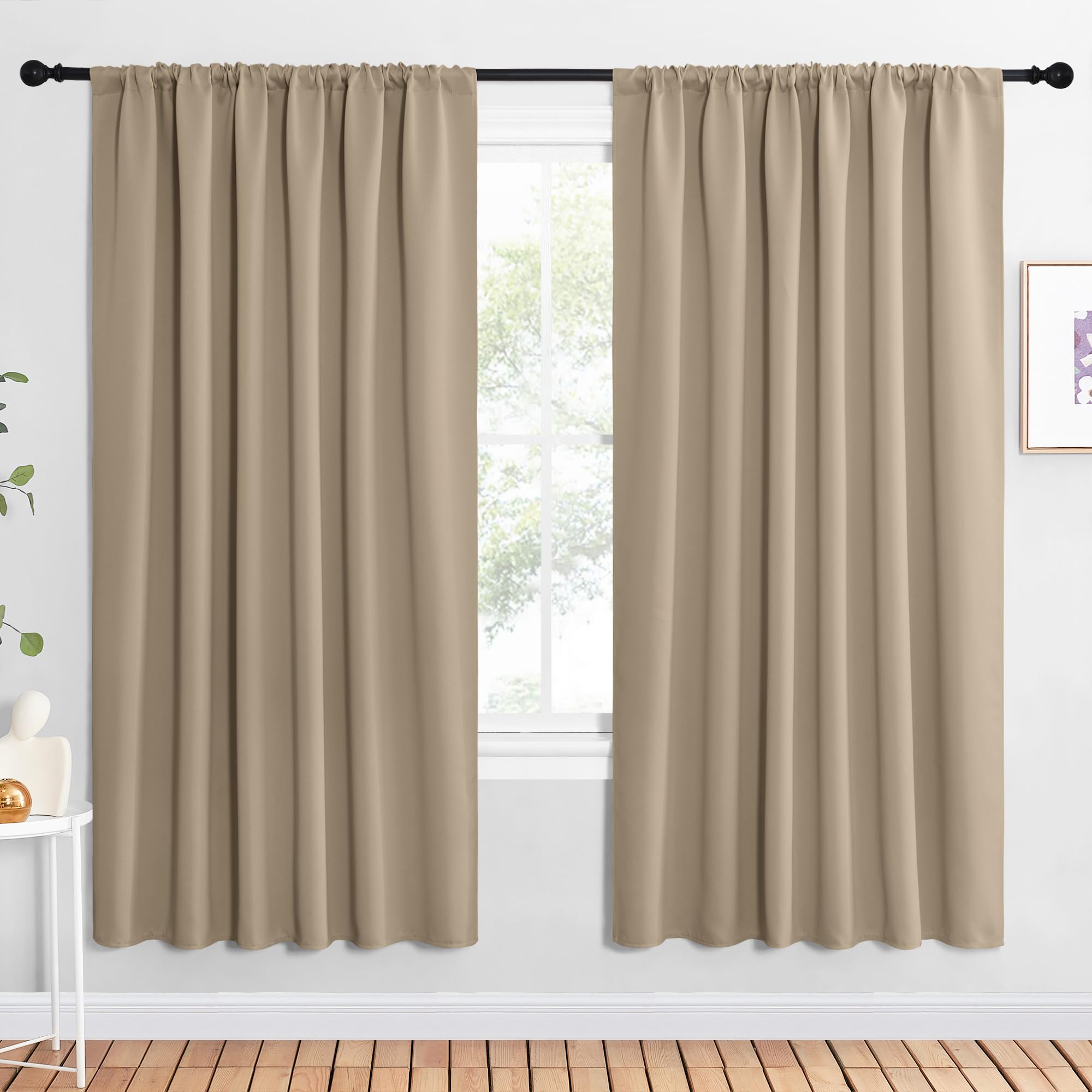 NICETOWN 2 Panels Blackout Curtains, Rod Pocket Window Curtains Room Darkning Drapes for Bedroom/Living Room, Thermal Insulated Solid Draperies for Home Office/Study, 62 by 72-Inch, Soft Taupe