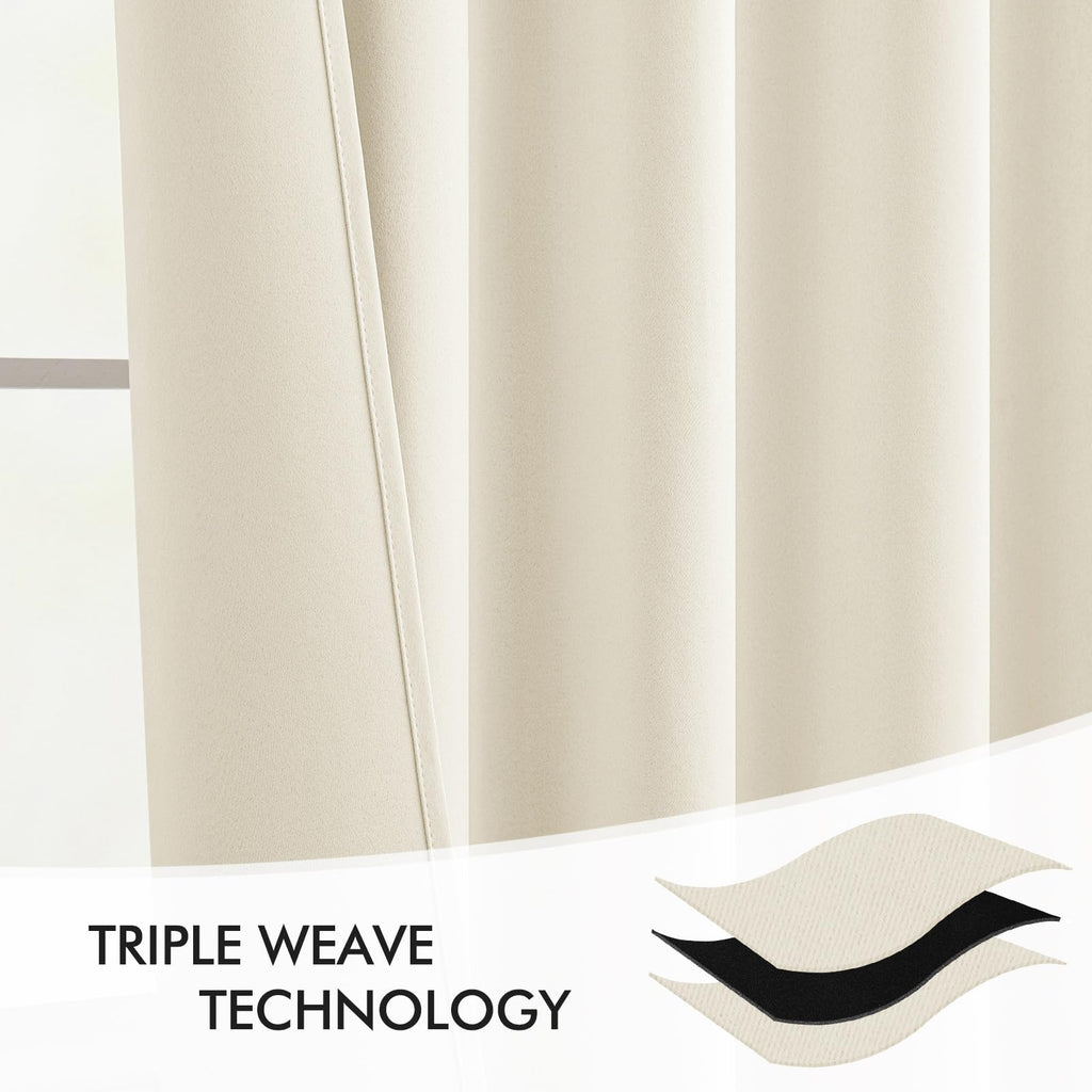 MIULEE Beige White Back Tab Blackout Curtains 52x102 Inch Long 2 Panels Set