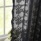 YJ YANJUN Vintage Lace Curtains 63 Inch Length-Victorian Floral Pattern Black Sheer Curtain Panels for Living Room Bedroom,Light Filtering, Gothic Witchy Halloween Drapes 2 Panels 52W x 63L
