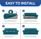 KEKUOU Stretch Loveseat Sofa Cover Slipcover,Couch Covers for 2 Cushion Couch Sofa (55"-78") Furniture Protector Sofa with Elastic Bottom for Kids,Dog. Jacquard Small Checked (Medium,Peacock Blue)
