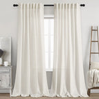 2 Panels Set Cream Linen Curtains 100 inches Long for Living Room Extra Long Back Tab Curtains Neutral Farmhouse Light Filtering Semi Sheer Linen Drapes Ceiling to Floor for Large Window Ivory