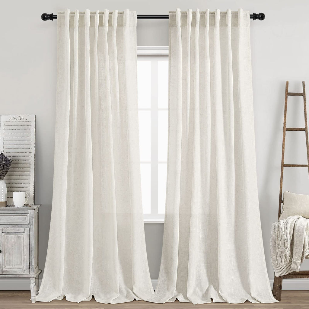 Nanspring Cream Linen Curtains 93 Inches Long 2 Panels Back Tab Rod Pocket Modern Farmhouse Linen Light Filtering Curtains Semi Sheer Curtain Drapes for Living Room Bedroom Dining Room 52x93
