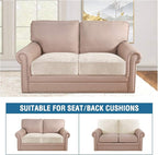H.VERSAILTEX Velvet Stretch Couch Cushion Cover Plush Cushion Slipcover for Chair Loveseat Sofa Cushion Furniture Protector Seat Cushion Sofa Cover (2 Piece Medium Sofa Cushion Covers, Ivory)