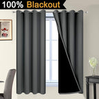 Yakamok 63 Inches Long Dark Gray 100% Blackout Curtains, Noise Reducing Window Drapes,Room Darkening Curtain Panels with Black Liners for Bedroom(Dark Grey, 2 Panels, 52W x 63L)