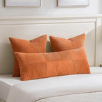 Fancy Homi 2 Packs Burnt Orange Big Decorative Throw Pillow Covers 24x24 Inch for Living Room Couch Bed, Farmhouse Boho Home Decor, Soft Corss Corduroy Patchwork Accent Square Cushion Case 60x60 cm
