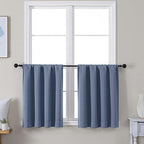 Simplebrand Ava Denim Short 24 Inches Blackout Curtain 2 Panels Set, Half Window Rod Pocket Privacy Curtain Tiers for Kitchen, Curtains Blackout for Bathroom Shades, W30 x L24 Inch, Denim