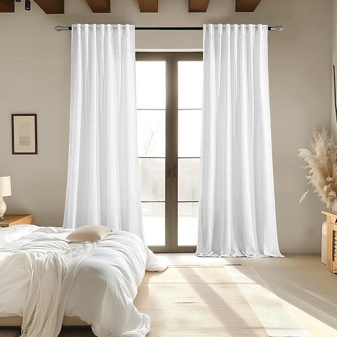 MIULEE White Linen Curtains 84 Inch Length 2 Panels for Bedroom Living Room
