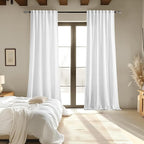 MIULEE White Linen Curtains 86 Inch Long 2 Panels for Bedroom Living Room