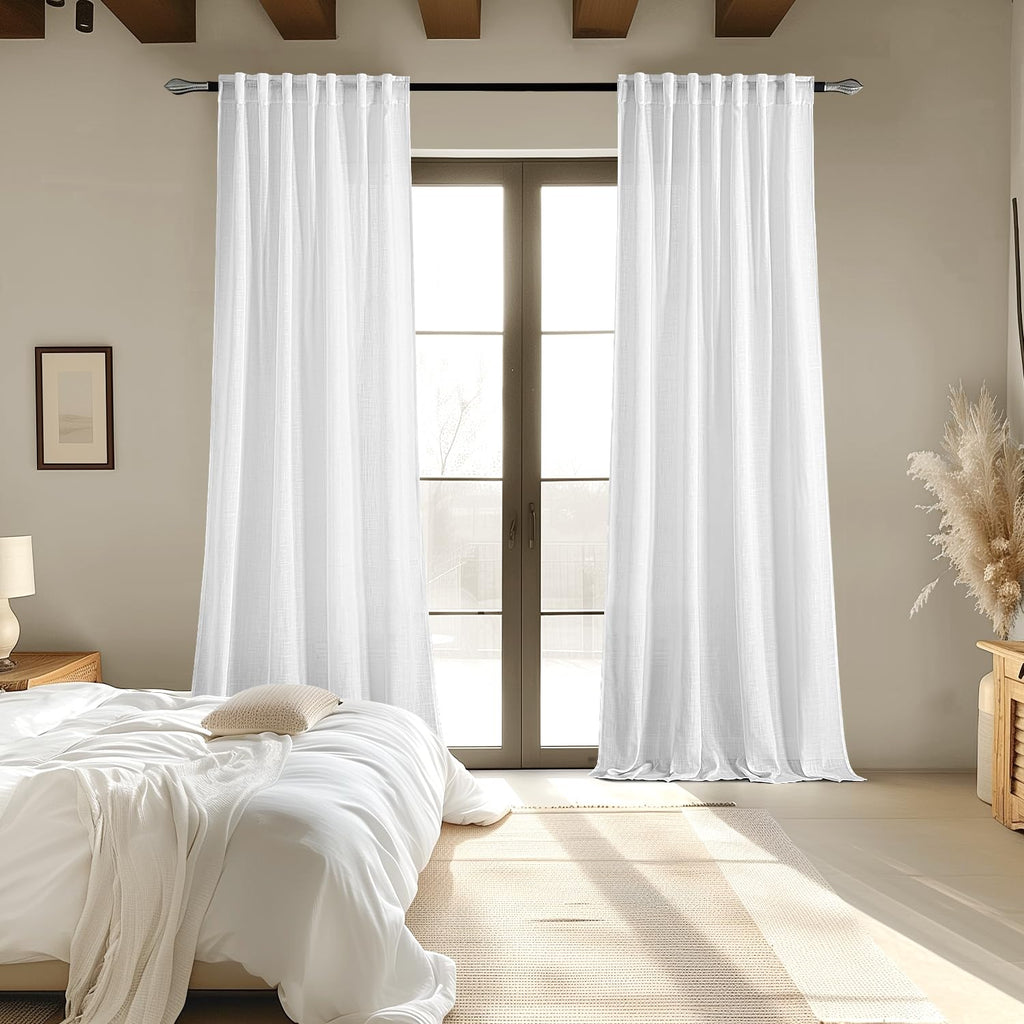 MIULEE White Linen Curtains 104 Inch Long 2 Panels for Bedroom Living Room