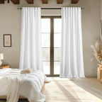 MIULEE White Linen Curtains 104 Inch Long 2 Panels for Bedroom Living Room