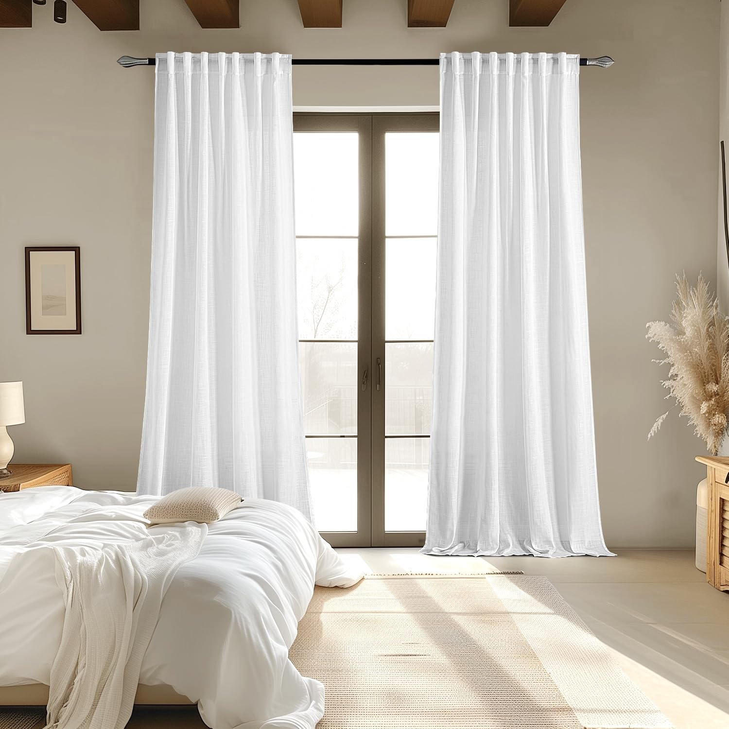 MIULEE White Linen Curtains 72 Inch Length 2 Panels for Bedroom Living Room