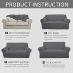 Easy-Going Stretch Loveseat Slipcover 1-Piece Sofa Cover Furniture Protector Couch Soft with Elastic Bottom for Kids Polyester Spandex Jacquard Fabric Small Checks (Loveseat, Grey)