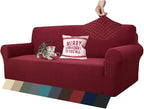 ZNSAYOTX 1 Piece Jacquard Couch Covers for 3 Cushion Couch Living Room High Stretch Sofa Cover Pets Dogs Friendly Anti Slip Thickened Slipcovers Furniture Protector (Sofa, Wine Red)