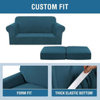 H.VERSAILTEX 3 Piece Stretch Sofa Covers for 2 Cushion Loveseat Couch Covers for Living Room Sofa Slipcovers (Base Cover Plus 2 Seat Cushion Covers) Thicker Jacquard Fabric(Medium Sofa, Deep Teal)