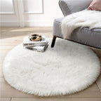 Ciicool White Fluffy Round Fur Area Rug for Bedroom, Circle Faux Fur Rugs