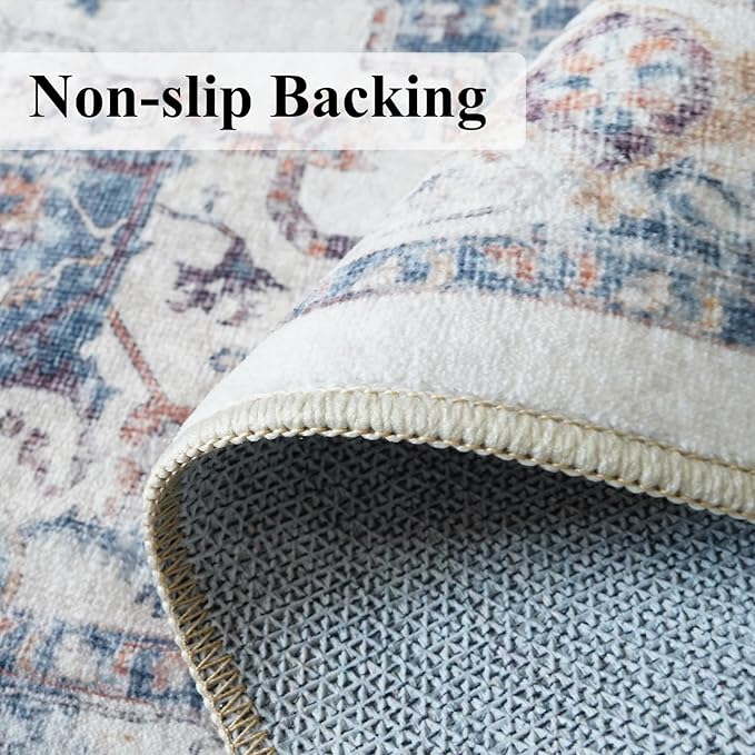 4x10 Washable Hallway Runner Rug: Oriental Living Room Entry Extra Wide Area Rug Ultra Soft Non Slip Runners for Kitchen Dining Room Stain Resistant Low Pile Floor Mat for Bathroom Bedroom(Brick,4x10)