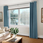 100% Blackout Shield Linen Blackout Curtains for Bedroom, Stone Blue Grommet Curtains for Living Room, Thermal Insulated Room Darkening Drapes for Nursery, Boho Home Decor, 50" W x 96" L, 2 Panels