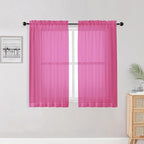 OWENIE Hot Pink Kitchen Sheer Curtains for Bedroom Living Room 45 Inch Length, Bedroom, Soft Solid Light Filtering Voile Short Sheer Curtain for Small Window, 42" W x 45" L, Hot Pink