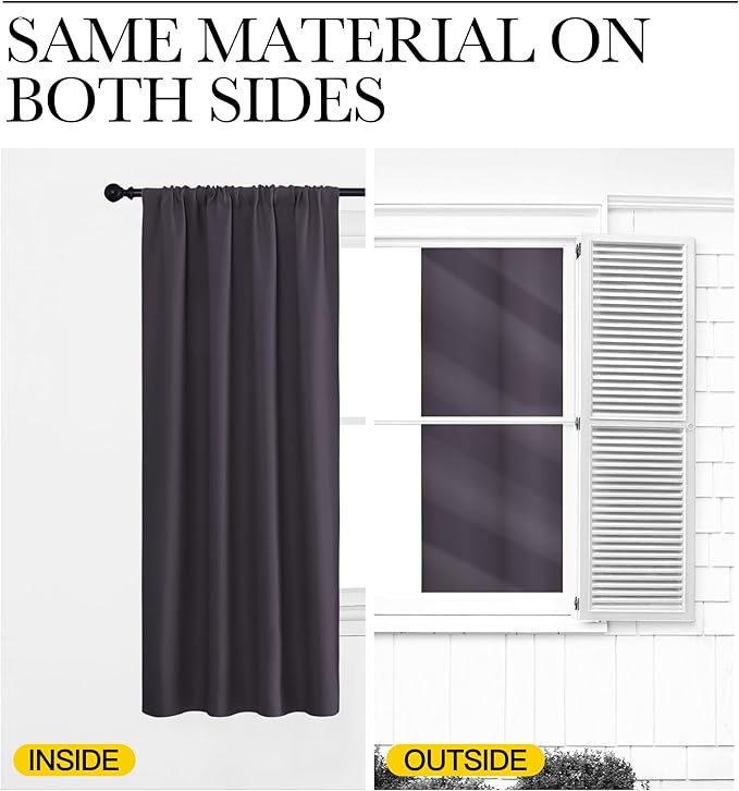 NICETOWN Window Curtains for Bedroom, Greyish Purple, 2 Panels, W42 x L48 -Inch, Home Decoration Thermal Insulated Rod Pocket Blackout Blinds & Drapes for Small Windows