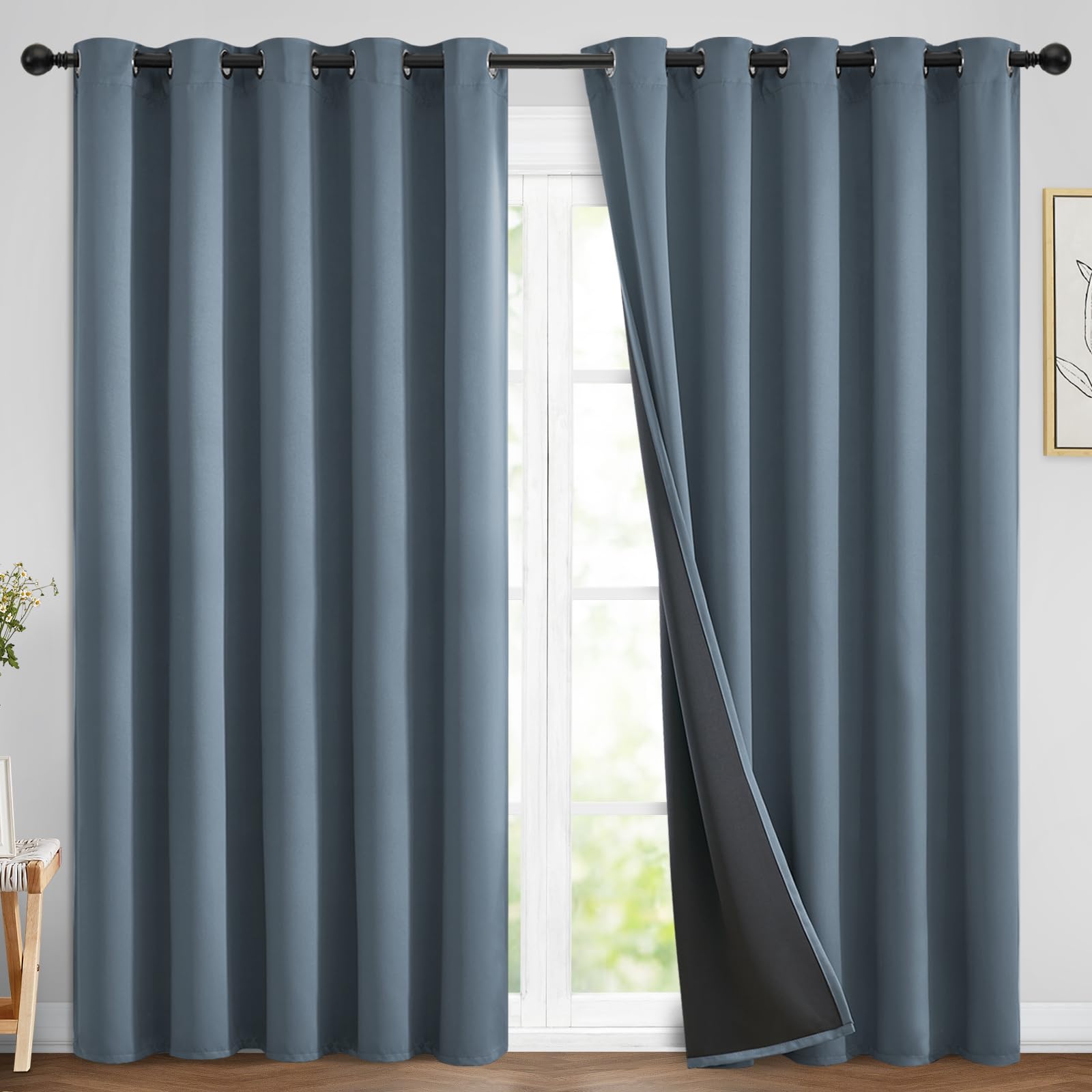 Yakamok Stone Blue 100% Blackout Curtains 84 Inches Long 70" Wide 2 Panel