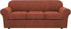 H.VERSAILTEX 4 Piece Stretch Sofa Covers for 3 Cushion Couch Covers for Living Room Furniture Slipcovers (Base Cover Plus 3 Seat Cushion Covers) Upgraded Thicker Jacquard Fabric (Sofa, Rust)