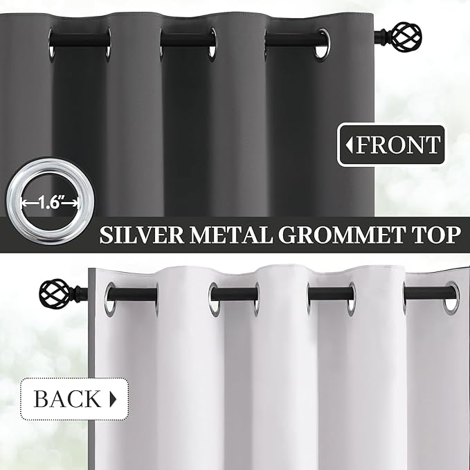 Yakamok 100% Blackout Curtains 38x63 inch Length Charcoal Grey-Bedroom