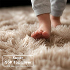 Amdrebio Tie-Dyed Beige Tan Round Area Rug 4Ft for Bedroom, Fluffy Plush Shag Furry Circle Rugs for Kids Room, Living Room Decor Aesthetic, Cute Fuzzy Neutral Carpet for Baby Nursery Playroom Dorm