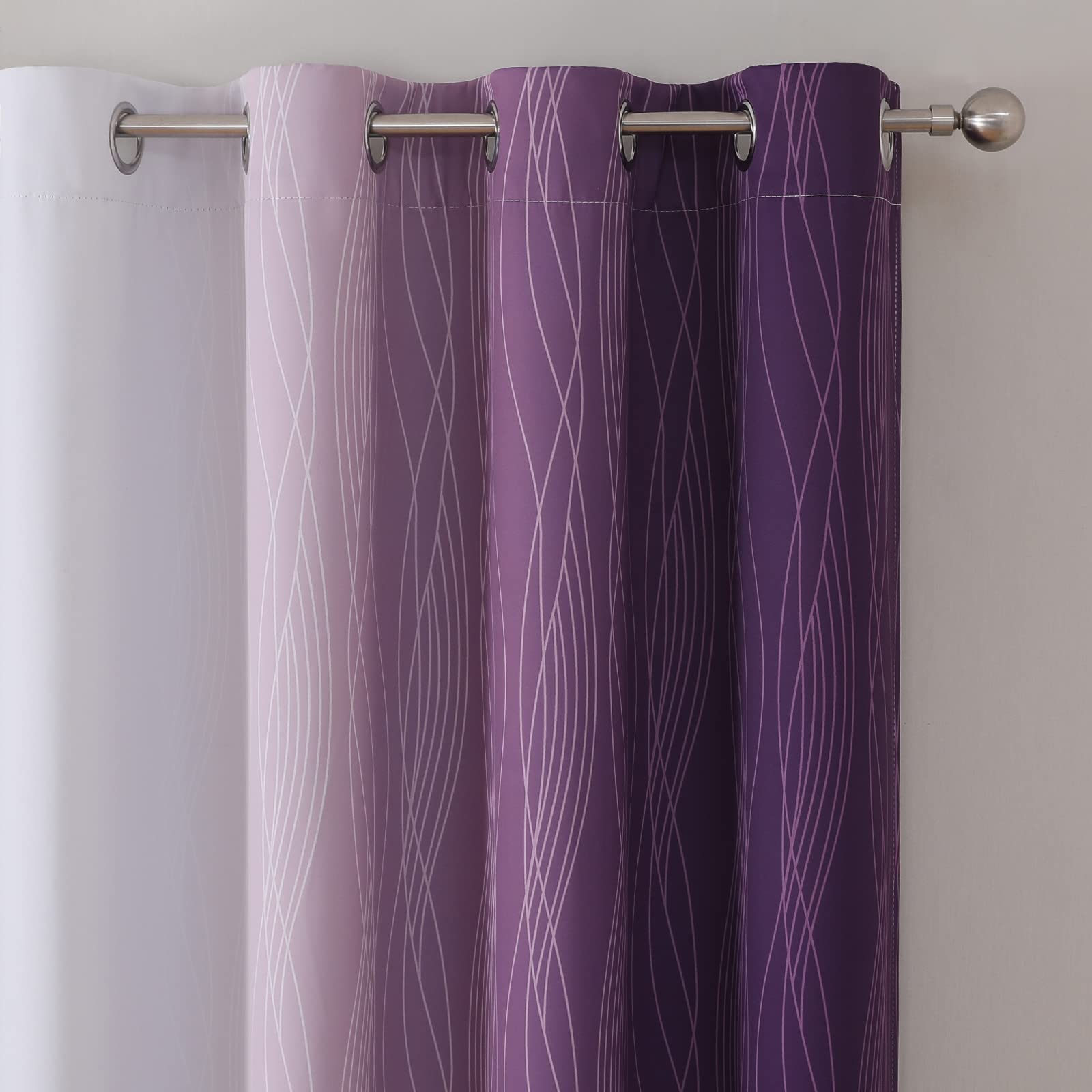 Purple and Greyish White Ombre Blackout Curtains for Bedroom 102 Inch Long