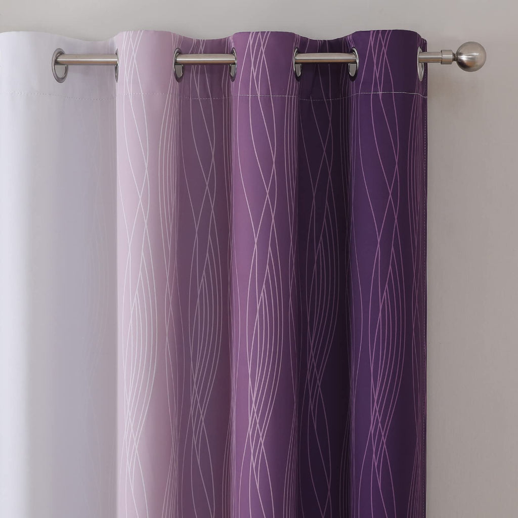 Purple and Greyish White Ombre Blackout Curtains for Bedroom 45 Inches Long