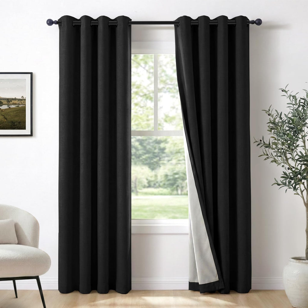 100% Blackout Linen Curtains 108 Inch Long 2 Panels Set, Oatmeal