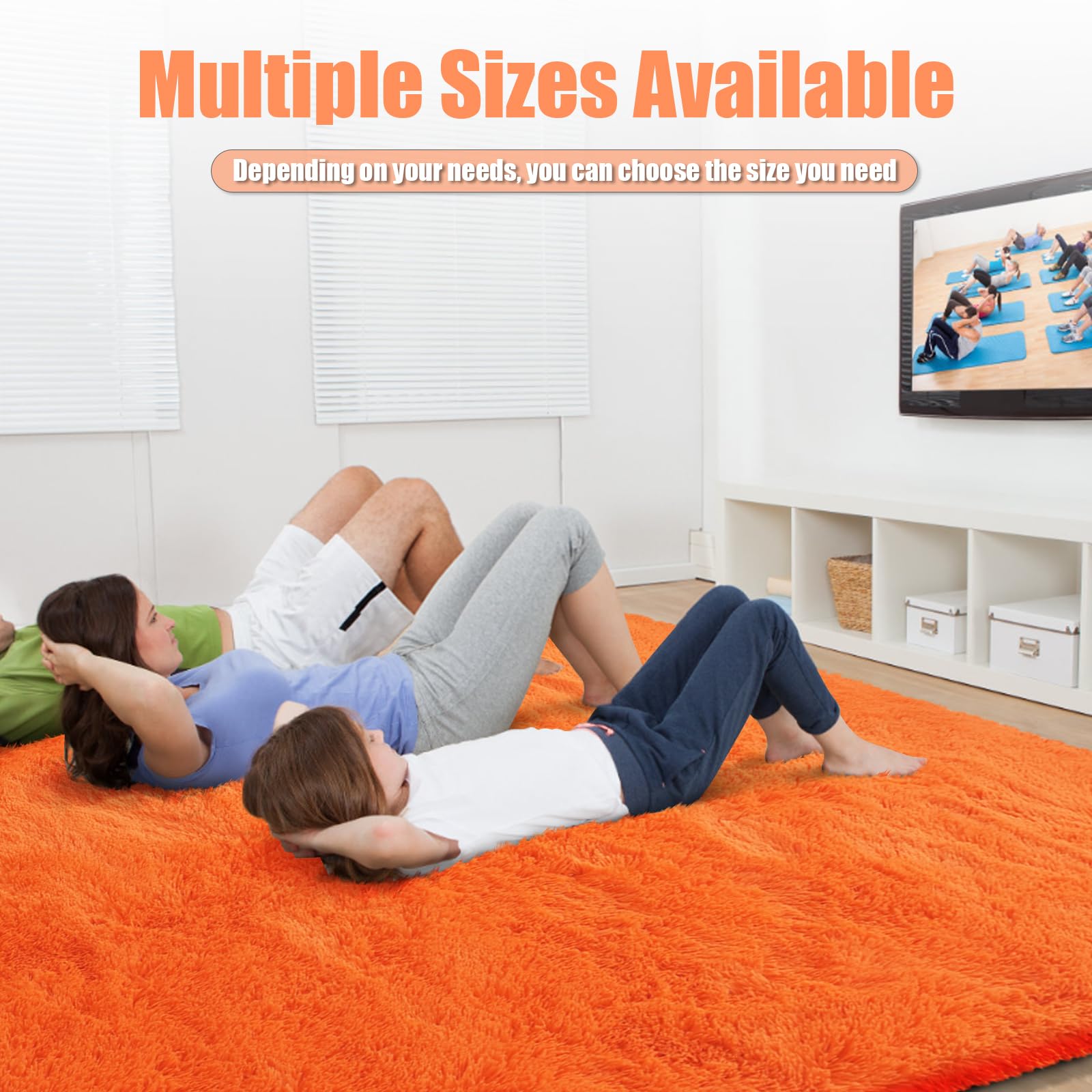 4x6 Area Rug for Bedroom,Orange Fluffy Shag Living Room Rug Bedside Rugs