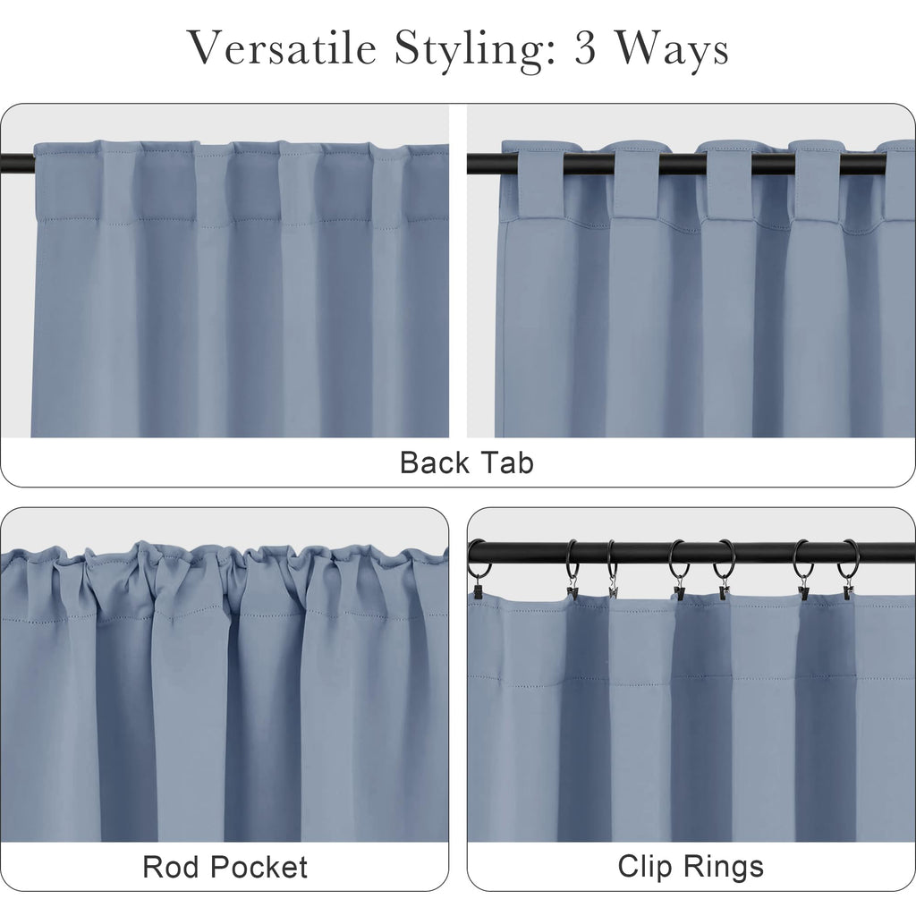 PONY DANCE Short Blackout Curtains Set - Nursery Short Curtain Panels Thermal Insulated Window Treatments Back Tab/Rod Pocket Light Blocking for Bedroom, 42 Wide 45 Long, Pigeon Blue, 2 Panels