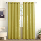 NICETOWN Bright Yellow Linen Curtains for Kitchen, Thick Flax Small Window Treatments Semi Sheer Privacy Assured with Light Through for Cafe/Bathroom, W55 x L84, 2 Panels