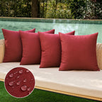 MIULEE Pack of 4 Decorative Outdoor Throw Pillow Covers Linen Waterproof Pillow Covers Summer Farmhouse Cushion Cases for Patio Garden Tent Balcony Couch Sofa 18x18 Inch Burgundy
