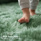 Amdrebio Sage Green Round Rug 4Ft for Bedroom Aesthetic, Fluffy Furry Circle Rugs for Nursery, Classroom, Teen Boys, Baby Kids Room Decor, Cute Shaggy Area Rug for Dorm, Fuzzy Plush Light Mint Carpet