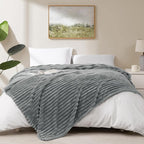 HIMEET Grey King Size Blanket for Bed, 300GSM Ribbed Fleece, 108 x 90 in