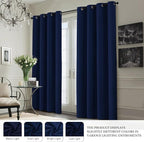 Yakamok 100% Blackout Curtain Panels 63 inches Cold and Light Blocking Drapes for Nursery, 2 Thick Layers Thermal Insulated Draperies (2 Pieces, 50 Wide Each Panel, Navy Blue/White Backing)