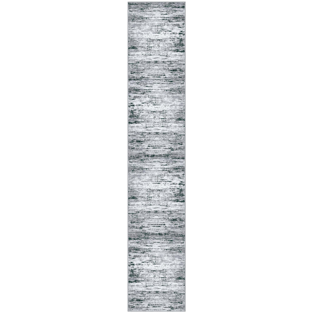 Lansny Modern Abstract Runner Rug 2.6x14, Black Grey White Washable Long Kitchen Runner Non-Slip Soft Hallway Rug Runner Thin Print Faux Wool Carpet for Entryway Bedroom Laundry Room Indoor Home Decor