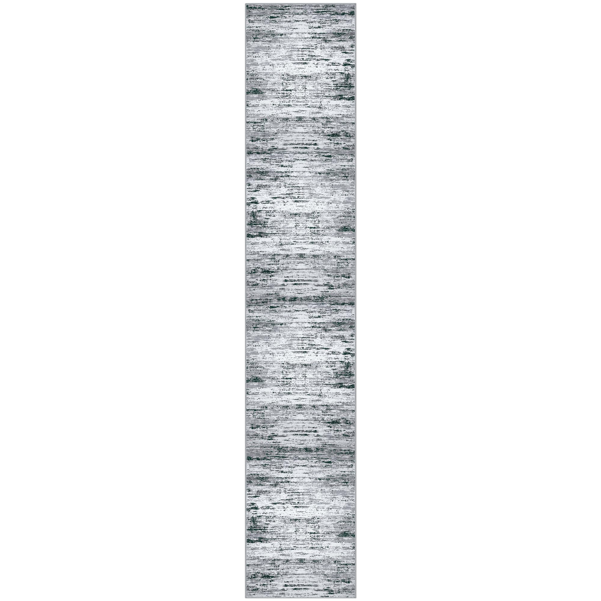 Lansny Modern Abstract Runner Rug 2.6x14, Black Grey White Washable Long Kitchen Runner Non-Slip Soft Hallway Rug Runner Thin Print Faux Wool Carpet for Entryway Bedroom Laundry Room Indoor Home Decor