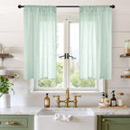 BGment Light Green Linen Curtains 45 Inch Length - Small Window Drapes Lightweight with Rod Pocket for Bathroom Kitchen Window Spring Decor, 2 Panels Set, 30 X 45 Inch