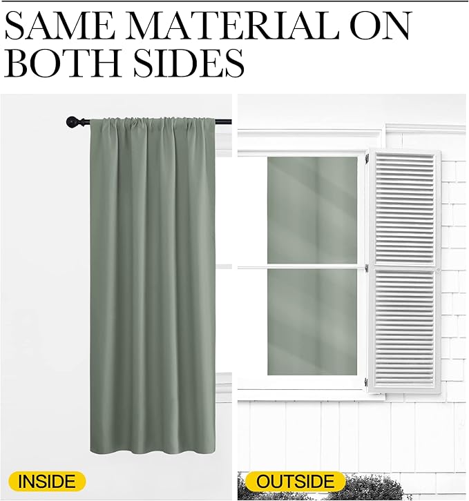 NICETOWN Window Curtains Blackout Drapes - Thermal Insulated Solid Rod Pocket Blackout Curtains/Draperies for Living Room (Greyish Green, One Pair, 34 by 54-Inch)