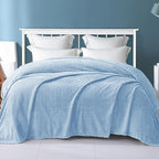 Exclusivo Mezcla Light Blue Fleece King Size Blanket for Bed, 90x104 Inches Soft Cozy 3D Decorative Jacquard Flannel Blankets, Lightweight Fuzzy Plush Warm Blankets for All Seasons