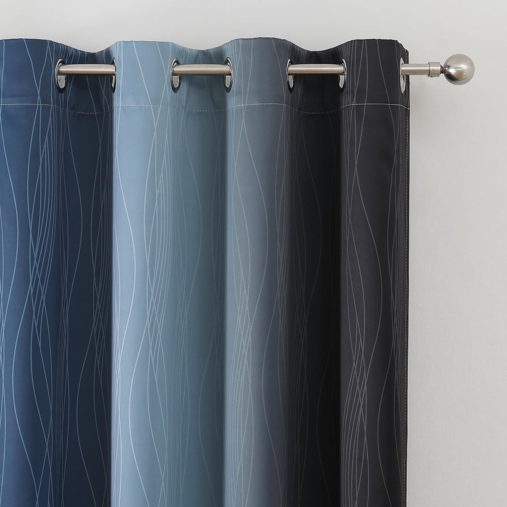 Navy Blue and Black Ombre Blackout Curtains for Living Room 96 Inch Length