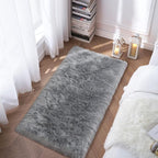 Faux Fur Rug, Grey Small Fluffy Rug for Sofa Chair Couch Cover 2x4 Feet, Gray Soft Fuzzy Shag Rug for Bedroom, Indoor Shaggy Plush Floor Carpets Luxury Home Decor for Bedside
