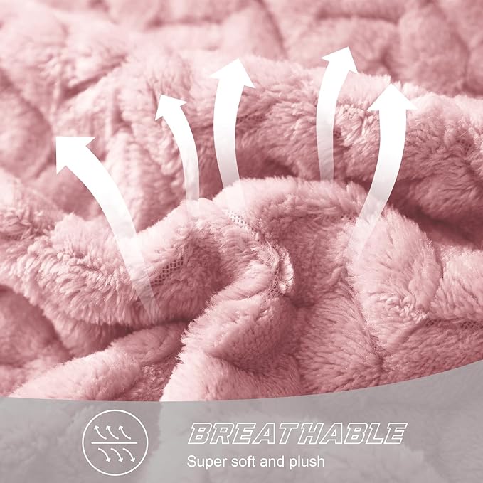 Exclusivo Mezcla Fleece Twin Size Blanket for Bed, 90x66 Inches Soft Cozy Jacquard Flannel Blankets, Lightweight Fuzzy Plush for Women, Pink