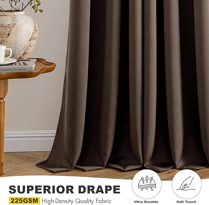 MIULEE Chocolate Brown Blackout Curtains for Bedroom Living Room 72 Inches Long 2 Panels, Thermal Insulated Room Darkening Drapes Solid Grommet Noise Reduction Window Treatments 40x72 inch