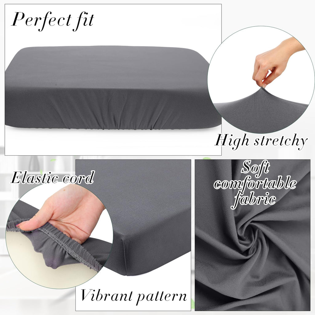 Newwiee 8Pcs Patio Cushion Covers Stretch Outdoor Cushion Cover Replacement for Patio Furniture Sofa Couch Slipcovers, Soft Flexibility Washable Furniture Protector(Waterproof Pure,Dark Gray)